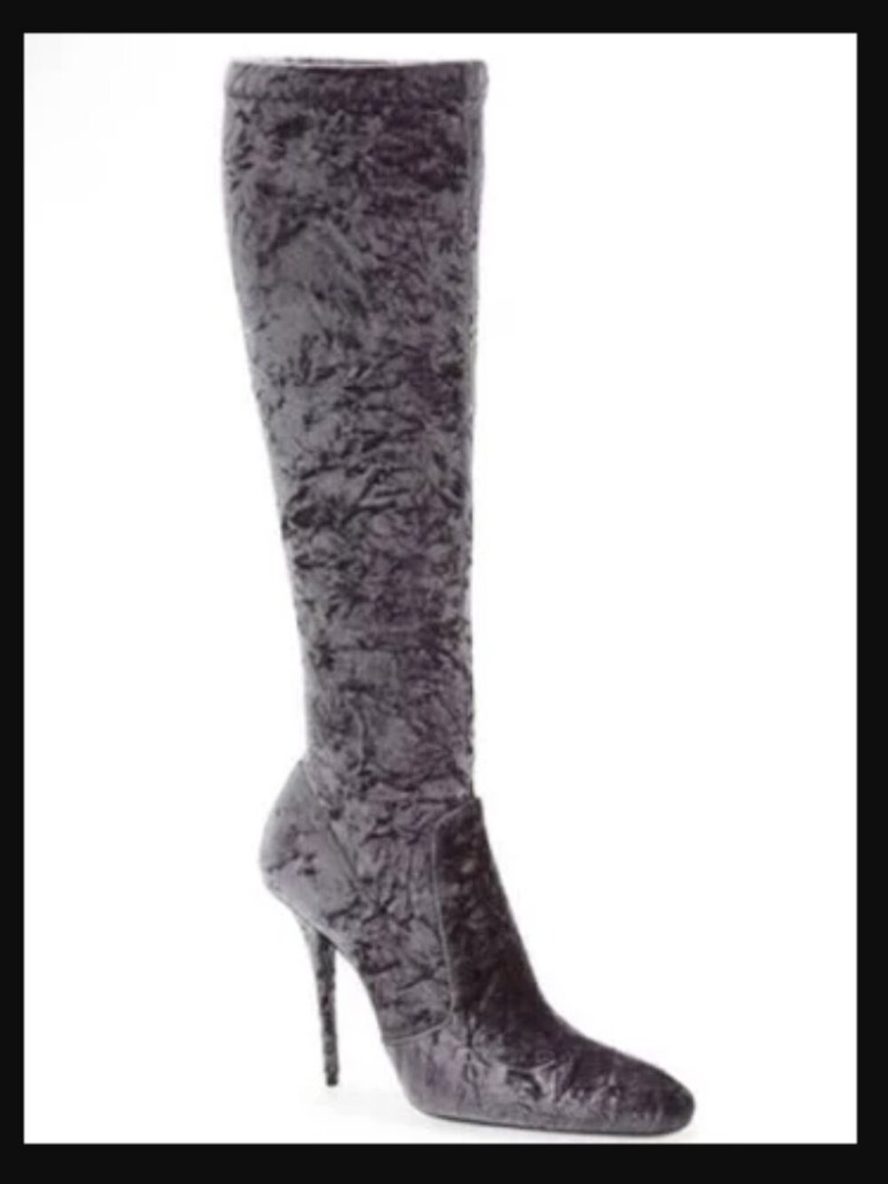 Saint Laurent Plush Velvet Over-the-Knee Boots in Silver Gray